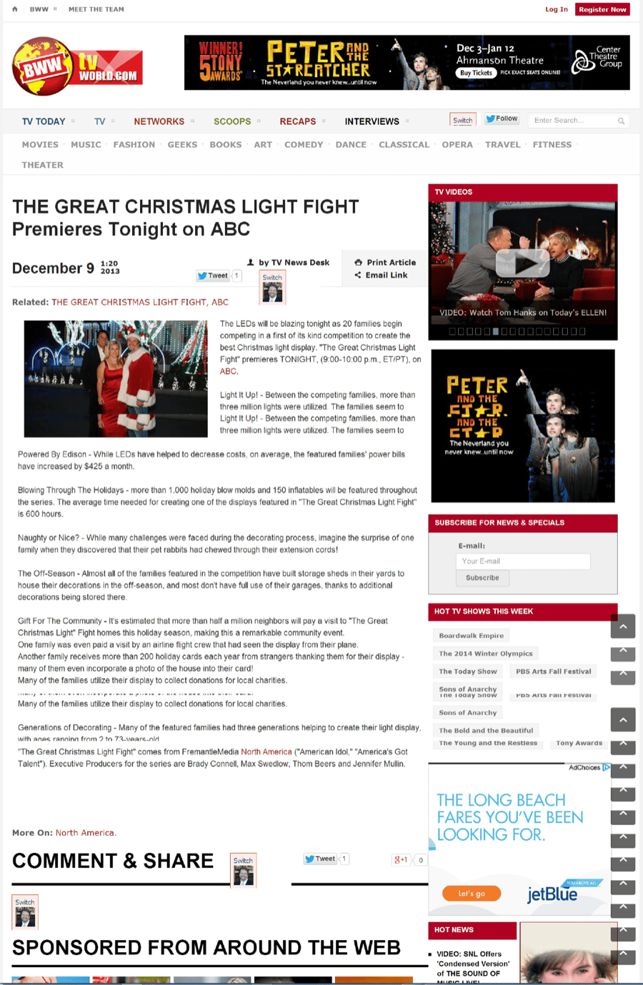 Broadway World article about The Great Christmas Light Fight featuring the Blount Christmas lights display