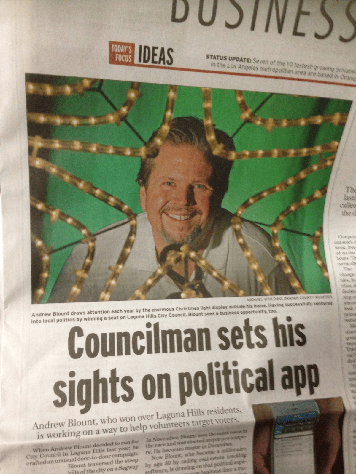 Orange County Register article about Andrew Blount's Skado political app
