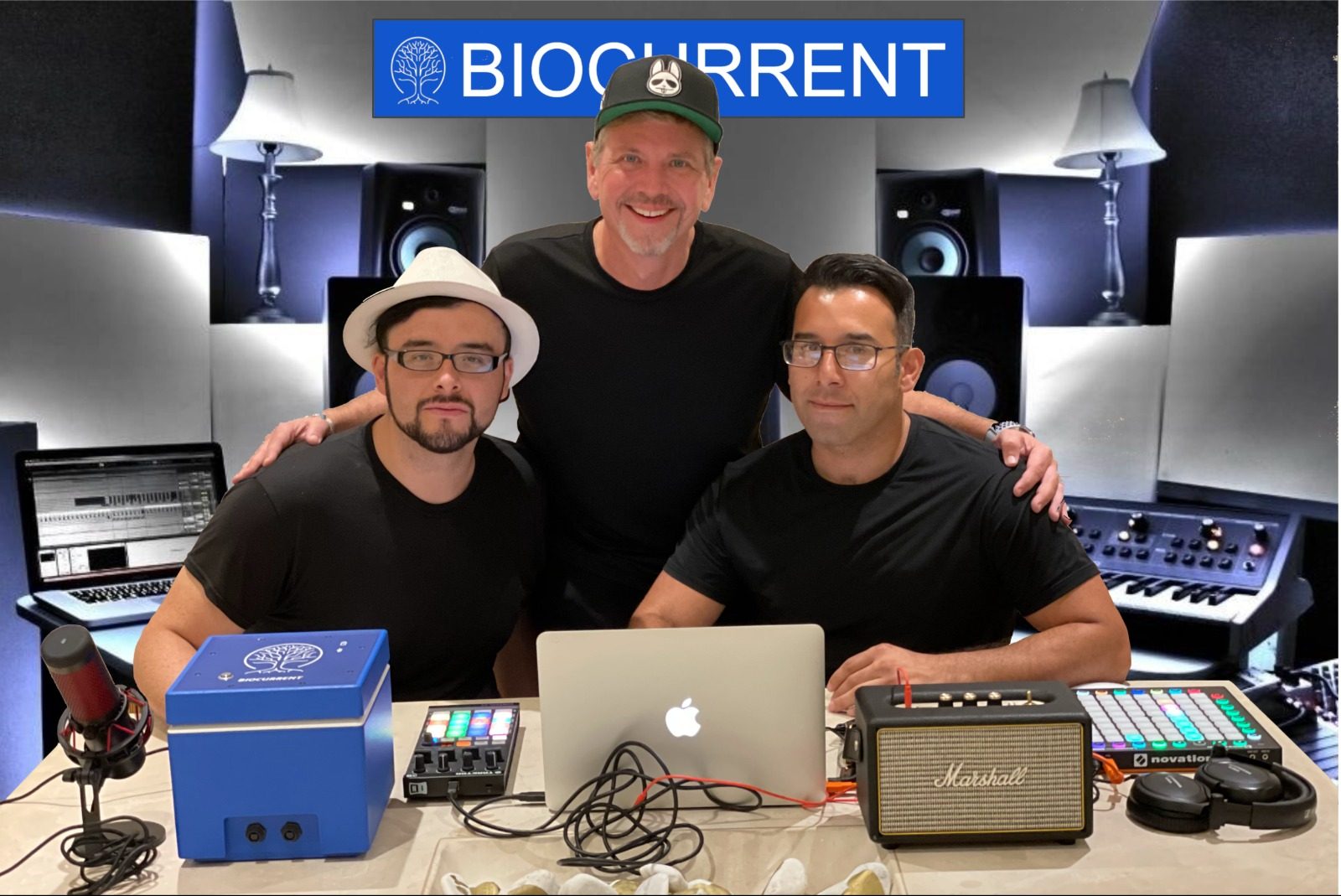 Andrew Blount with Jezial Quintela and Jaramel Quintela designing Biocurrent frequencies